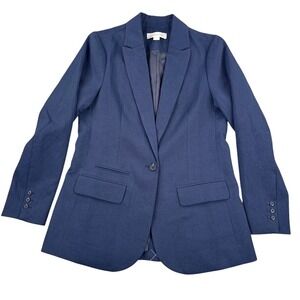 Outerknown Blazer Jacket Womens 6 Blue Single Button Sustainable Bemberg Cupro